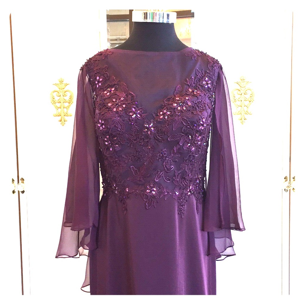 Cameron Blake by Mon Cheri Eggplant Gown